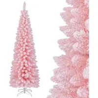 Costway künstlicher Weihnachtsbaum Bleistift, 180cm Tannenbaum mit Schnee, 460 Zweigspitzen & klappbarem Metallständer, Christbaum schlank Rosa