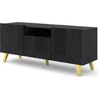 Homlando TV Schrank DIUNA 145 cm 2D1K auf Beinen SCHWARZ MATT / SCHWARZ GLANZ Unterschrank Fernsehschrank Modern