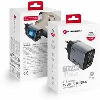 Forcell F-ENERGY GaN III VT-37 Netz-Ladegerät mit LCD-Display 2 x Typ C + USB A PD QC4.0 SAM SFC2.0 3.45A 70W grau