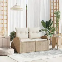 Syfax Gartensofa mit Kissen Beige 124 x 62 x 69cm Poly-Rattan