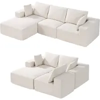 Vevor Modulares Sofa L-förmiges Ecksofa Schlafsofa mit hochelastischem Schaumstoff & hoher Dichte, gepolstertes Cordsofa (545 kg belastbar / 265 cm lang) mit Kissen für Wohnzimmer Apartment Beige