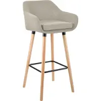 CLP Barhocker gepolstert mit Lehne Grant, Barstuhl mit Stoffbezug, Gestell aus Holz bis 150 kg belastbar, Farbe: creme