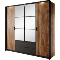Furnlux Classic FURNLUX Kleiderschrank Milton Braun Und Schwarz 224cm / Hauptfarbe: Braun / Abmessungen: 224 x 210 x 59 cm