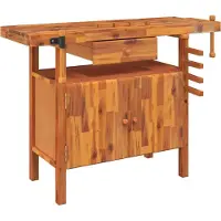 Syfax Werkbank mit Schublade und Schraubstöcken 124 x 52 x 83 cm Massivholz Akazie