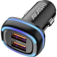 Akashi , Autoladegerät Doppel USB 2,4A LED Schnellladen, Schwarz