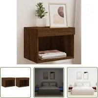 The Living Store Wand-Nachttische mit LED-Leuchten 2 Stk. Braun Eichen-Optik