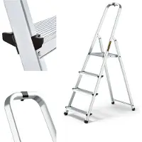 Drabest | Trittleiter klappbar - Alu Leiter - mit Ablage Haushaltsleiter Stehleiter - er Haken - 1x4 - bis 125 kg