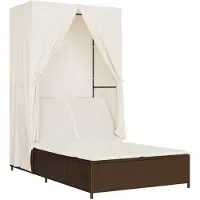 Syfax Doppel-Sonnenliege mit Dach und Vorhängen Braun Poly Rattan