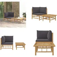 vidaXL 2 tlg. Garten Lounge Set mit Dunkelgrauen Kissen Bambus - Garten-Lounge-Set - Garten-Lounge-Sets - Lounge-Set - Gartenmöbel-Set