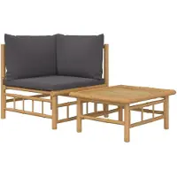 Syfax 2-tlg. Garten-Lounge-Set mit Dunkelgrauen Kissen Bambus
