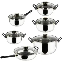 Huismerk Edelstahl Kochtopf Set 12tlg. Kochtopf Glasdeckel Edelstahl Suppentopf Pfanne