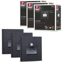 Paulmann Edge LED Wandeinbauleuchte 3er-Set Schwarz matt mit PIR-Sensor