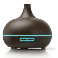 Arendo Aroma Diffuser 300 ml mit Ultraschall, Luftbefeuchter für Schlafzimmer, bis 15 h Laufzeit, Timer 6 h, 7 LED-Farben, Nachtlicht, Nussbaum-Optik, für Duftöle, dunkelbraun
