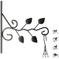 Relaxdays 3 x Blumenhaken mit Blätter-Motiv, Halter für Wand, Pflanzen, Blumenampeln, Garten, HxBxT 30,5 x 28 x 2 cm, schwarz