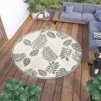 Tapiso Teppich Rund Outdoor Indoor Wohnzimmer Schlafzimmer Modern Design Terrasse Balkon Creme Grau 160 x 160 cm