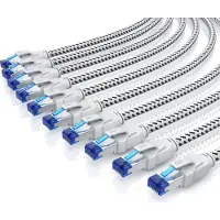 Primewire LAN-Kabel 10er Set CAT 8 Patchkabel 40 Gbit/s, Netzwerkkabel, S/FTP doppelt geschirmt, RJ45-Stecker, Baumwollummantelung, vergoldete Kontakte, 10 Stück, 1 m, weiß