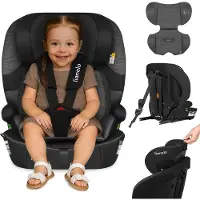 Lionelo Autokindersitz Billy i-Size 76-150 cm, ISOFIX- oder Sicherheitsgurtmontage, Seitenschutz und verstellbare Kopfstütze - Schwarz Grau