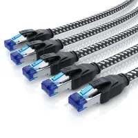 Primewire LAN-Kabel 5er Set CAT 8 Patchkabel 40 Gbit/s, Netzwerkkabel, S/FTP doppelt geschirmt, RJ45-Stecker, Baumwollummantelung, vergoldete Kontakte, 5 Stück, 1 m, schwarz