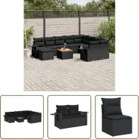 The Living Store 11-tlg. Garten-Sofagarnitur mit Kissen Schwarz Poly Rattan