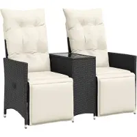 Syfax Gartensofa 2-Sitzer Verstellbar mit Tisch Schwarz Poly Rattan