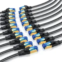 Primewire Flachband LAN-Kabel 20er Set CAT 8, 40 Gbit/s Netzwerkkabel mit RJ45-Stecker, geschirmt, Baumwollmantel, vergoldete Kontakte, Patchkabel, 20 Stück, 1 m, schwarz