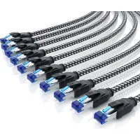 Primewire LAN-Kabel 10er Set CAT 8 Patchkabel 40 Gbit/s, Netzwerkkabel, S/FTP doppelt geschirmt, RJ45-Stecker, Baumwollummantelung, vergoldete Kontakte, 10 Stück, 1 m, schwarz