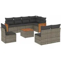 Syfax 9-tlg. Garten-Sofagarnitur mit Kissen Grau Poly Rattan