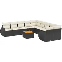Syfax 11-tlg. Garten-Sofagarnitur mit Kissen Schwarz Poly Rattan