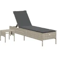 Syfax Sonnenliege mit Tisch und Auflage Hellgrau Poly Rattan