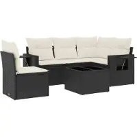 Syfax 6-tlg. Garten-Sofagarnitur mit Kissen Schwarz Poly Rattan