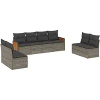 Syfax 8-tlg. Garten-Sofagarnitur mit Kissen Grau Poly Rattan