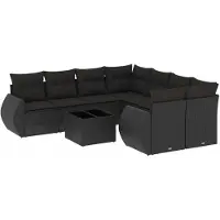 Syfax 9-tlg. Garten-Sofagarnitur mit Kissen Schwarz Poly Rattan