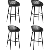 Syfax 4er Set Barhocker Schwarz, ergonomisch, Netzoptik, pulverbeschichtete Metallbeine, 74,5 cm Sitzhöhe, 48x47,5x95,5 cm