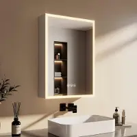 Emke Badspiegelschrank mit LED Beleuchtung Spiegelschrank mit Steckdose 3 dimmbare Lichtfarben Beschlagfrei Silberweiß 50 x 70 cm