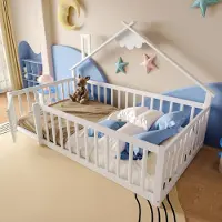 STILVORA 90x190 Kinderbett in Hausform mit Schloss-Geländer,Jugendbett aus Holz mit Hausleiste,Flachbett mit Sicherer Schutz,ohne Matratze,Weiß