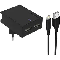 Swissten Dual 3A USB-Netzladegerät + Lightning Kabel, Slim Series - Schwarz