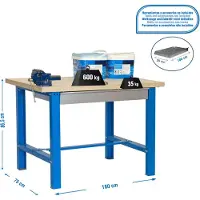 Simon Rack PROREGAL Werkbank BUFFALO WOOD mit Schublade | HxBxT 87x180x75cm | Traglast 600kg | Blau