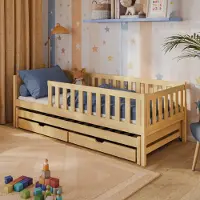 KIDS Collection Kinderbett mit Ausziehbett und zwei Schubladen, Rausfallschutz und Lattenrost, Kinder Bett | weitere Größen: 80x180, 90x190, 90x200cm | 80x160 cm: von 3. bis 10. Lebensjahr, Natur