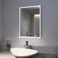 Emke Badspiegel mit LED beleuchtung, Vertikal Wandspiegel mit Ablage, 500x700mm Badezimmer Spiegel Touch-Schalter, Antibeschlag-Funktion