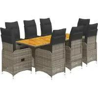 Syfax 9-tlg. Garten-Bistro-Set mit Kissen Grau Poly Rattan