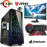 MEG-BAR Gaming Komplett Set - Ryzen 5 5600G 6x4,4GHz - 32GB RAM - Radeon Graphics - Samsung Curved LCD LED Monitor - 4 in 1 Gaming Kit - RGB Echtglas Gehäuse