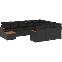 Syfax 11-tlg. Garten-Sofagarnitur mit Kissen Schwarz Poly Rattan