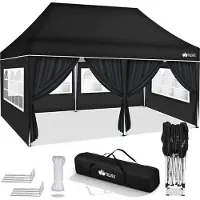 Tillvex Pavillon 3x6m - mit 6 Seitenwänden Schwarz wasserdicht | Pop-Up Faltpavillon höhenverstellbar | Gartenzelt UV Schutz 50+ | Partyzelt mit Tasche für Garten