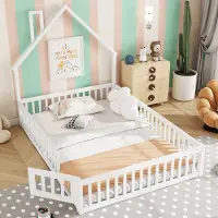 Youjia Hausbett, Kinderbett mit Schornsteinform, Bett mit Lattenrost (ohne Matratze), Kiefernholz, Minimalistischer Stil,