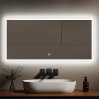 Emke LED Badspiegel mit Kaltweiß Beleuchtung 120x60cm, Badezimmerspiegel mit Touchschalter - Energieeffizienter