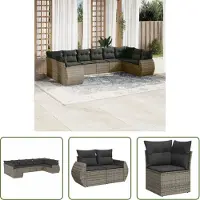 The Living Store 10-tlg. Garten-Sofagarnitur mit Kissen Grau Poly Rattan