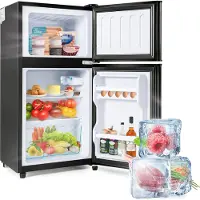 Merax Table Top Kühl-/Gefrierkombination BCD-86A, Mini Kühlschrank mit Gefrierfach, Doppeltür und LED-Beleuchtung, 60 L, freistehend