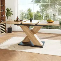 Flieks ausziehbarer Esstisch rechteckig, Küchentisch Teleskoptisch 119-158.5x80x75 cm, Holzfarbener Ausziehtisch für 6 Personen, großer Arbeitstisch