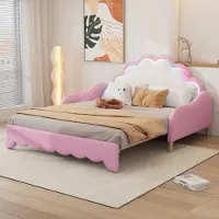 Ulife Sofabett mit Kunstlederbezug und LED-Beleuchtung per App, 140 x 200 cm, Rosa