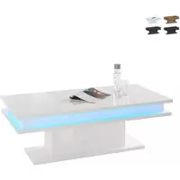 Web Furniture Moderner Couchtisch mit RGB LED-Beleuchtung 100x55cm Little Big - Weiß glänzend